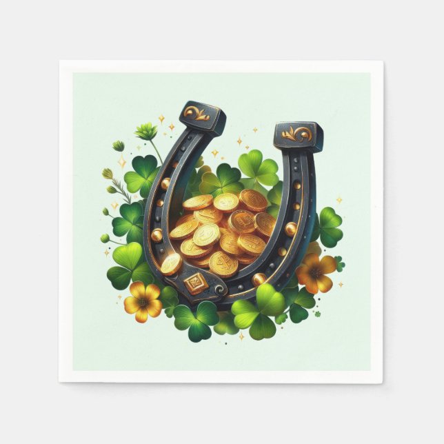 Lucky Horseshoe Gold Coins and Clover Napkins (Front)