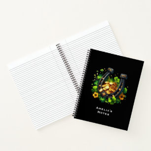 Lucky Horseshoe Gold Coins and Clover Notebook