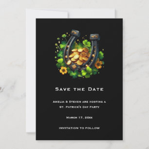 Lucky Horseshoe Gold Coins and Clover Save The Date