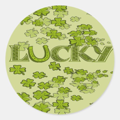 Lucky Horseshoe Irish Green Clovers Shamrocks Classic Round Sticker