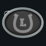 Lucky horseshoe logo custom monogram oval shape  belt buckle<br><div class="desc">Lucky horseshoe logo custom monogram belt buckle. Personalize with text,  lucky number or monogram. Black and white or custom colors. Great for farm or ranch owner,  horse rider,  horse lover,  farmer,  cowboy,  horse owner,  coworker,  dad etc.  Colors can be changed. Oval shape.</div>