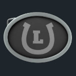 Lucky horseshoe logo custom monogram oval shape  belt buckle<br><div class="desc">Lucky horseshoe logo custom monogram belt buckle. Personalize with text,  lucky number or monogram. Black and white or custom colors. Great for farm or ranch owner,  horse rider,  horse lover,  farmer,  cowboy,  horse owner,  coworker,  dad etc.  Colors can be changed. Oval shape.</div>