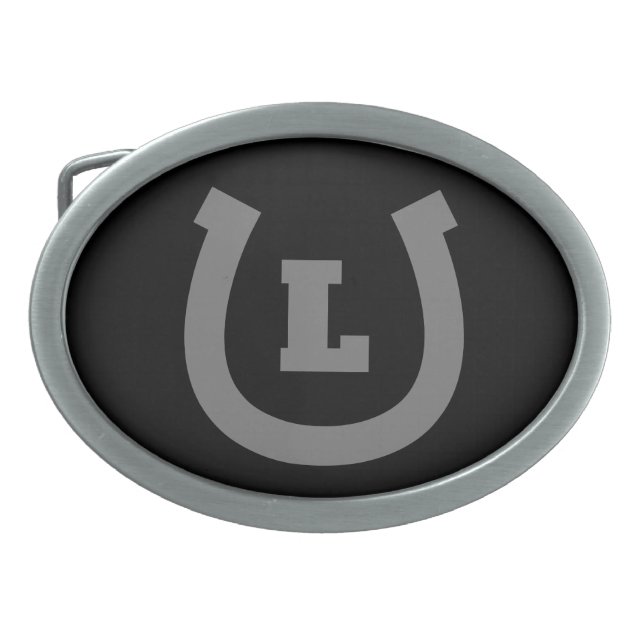 Lucky horseshoe logo custom monogram oval shape  belt buckle (Front)