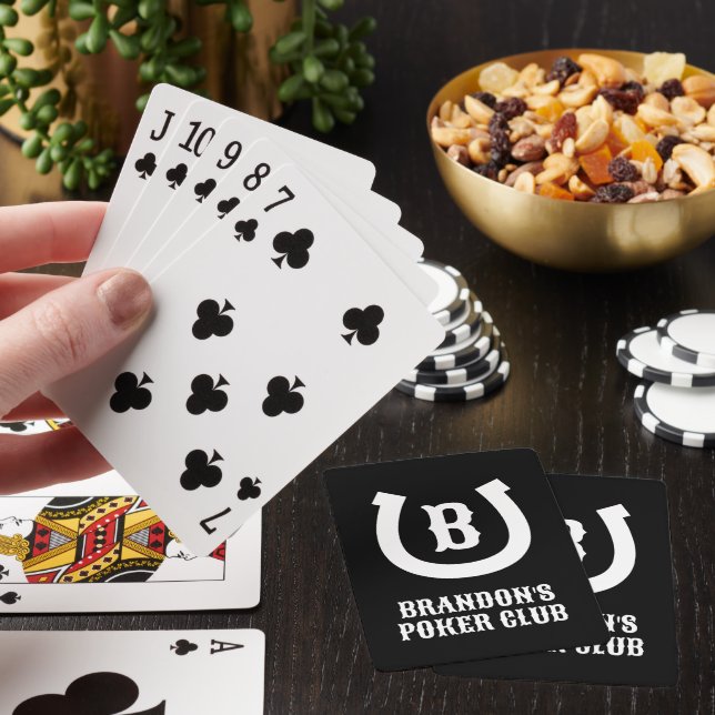 Lucky horseshoe logo custom monogram poker cards (In Situ)