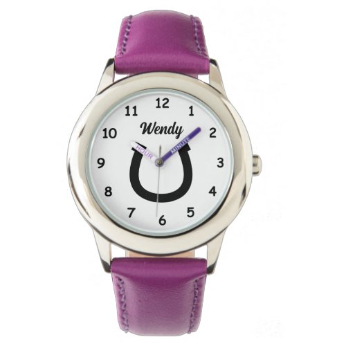 Lucky horseshoe logo custom name girls watch