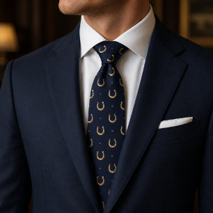 Lucky Horseshoe Midnight Blue Equestrian Neck Tie
