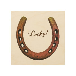 Lucky! Horseshoe on Wood Plaque Wall Art