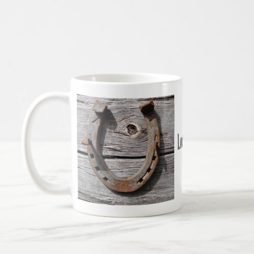 Lucky Horseshoe on Wooden Fence Coffee Mug