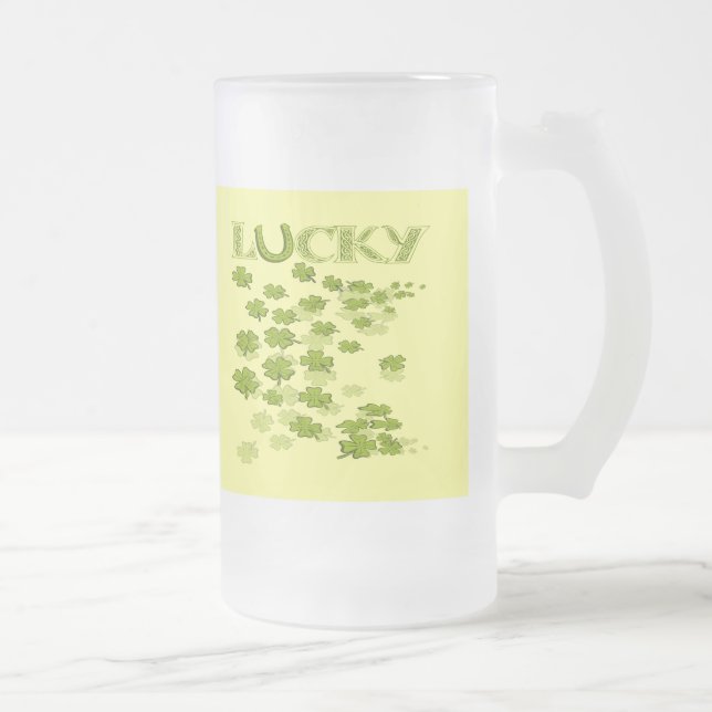 Lucky HorseShoe Shamrocks Frosted Glass Beer Mug (Right)