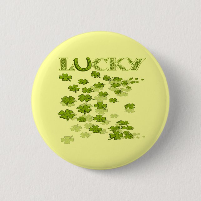 Lucky HorseShoe Shamrocks Pinback Button (Front)