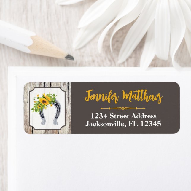 Lucky Horseshoe, Sunflower Bridal Shower Address Label (Insitu)