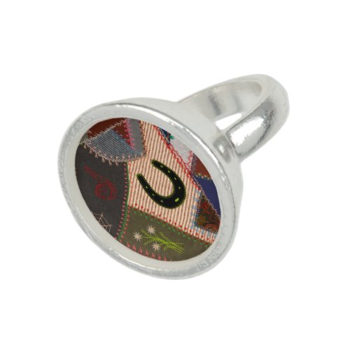 Lucky Horseshoe Vintage Patchwork Crazy Quilt Ring