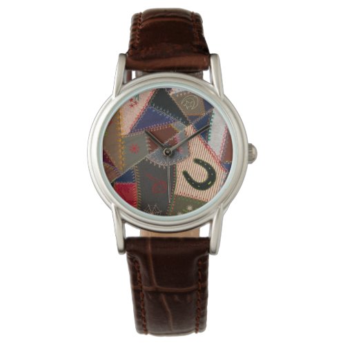 Lucky Horseshoe Vintage Patchwork Crazy Quilt Watch