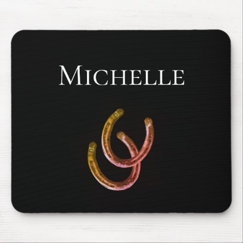Lucky Horseshoe Western Black Personalized Mouse Pad