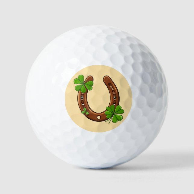 Lucky Horseshoe With Green Shamrocks Golf Balls (Front)