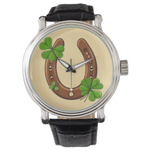 Lucky Horseshoe With Green Shamrocks Watch