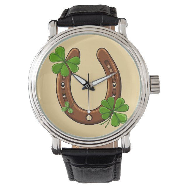 Lucky Horseshoe With Green Shamrocks Watch (Front)