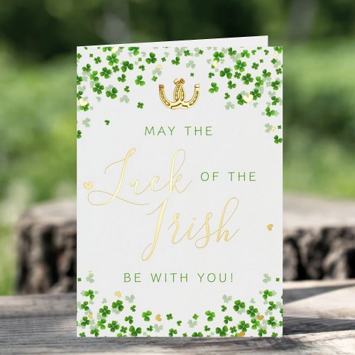 Lucky Horseshoes  Irish Clover St Patricks Day Foil Greeting Card