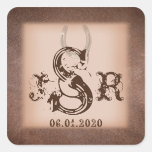 Lucky Horseshoes on Brown Monogram Sticker