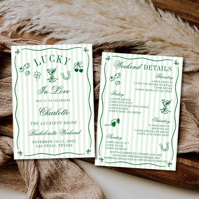 Lucky In Love 4 Day Itinerary Bachelorette Party Invitation (Creator Uploaded)