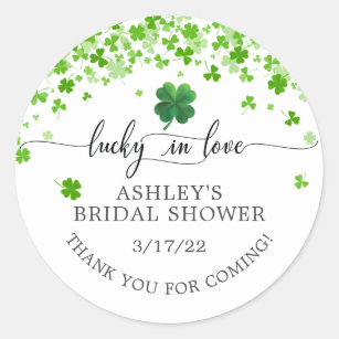 Lucky in Love 4 Leaf Clover Bridal Shower  Classic Round Sticker