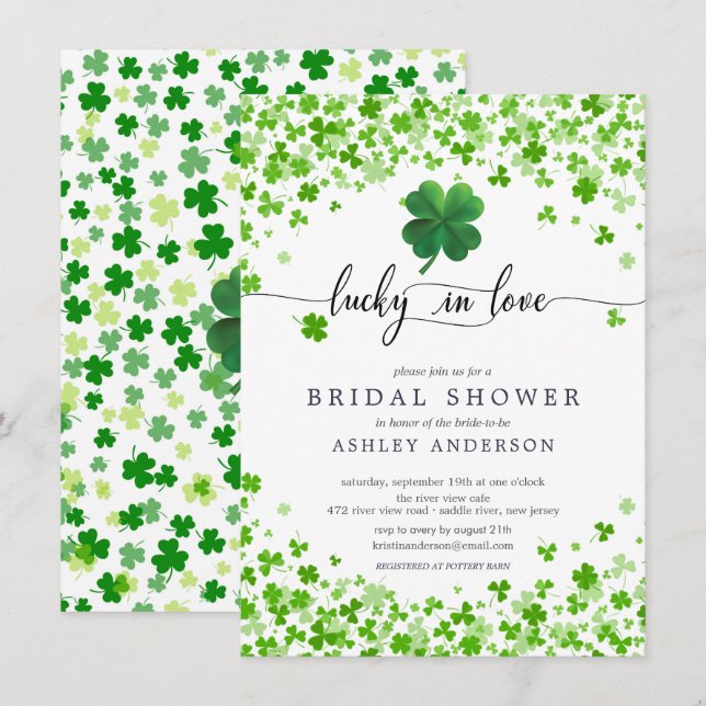 Lucky in Love 4 Leaf Clover Bridal Shower  Invitat Invitation (Front/Back)