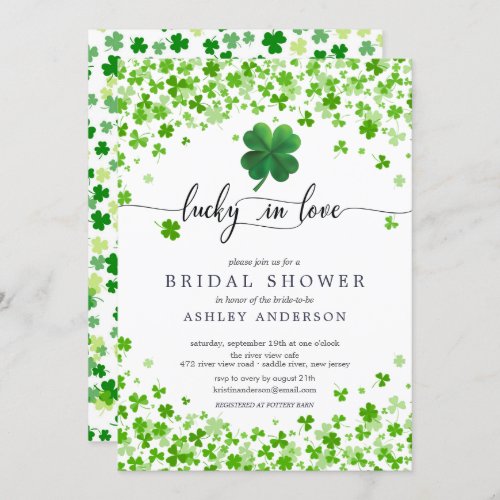 Lucky in Love 4 Leaf Clover Bridal Shower  Invitation