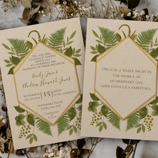 Lucky In Love 4 Leaf Clover Fern Geometric Wedding Invitation