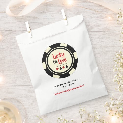 Lucky In Love Black Cream White Poker Chip Wedding Favor Bag