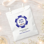 Lucky In Love Blue White Poker Chip Wedding Favor Favor Bag<br><div class="desc">Are you getting married in Las Vegas or another fun casino city? Or having a casino themed wedding? These "Lucky in Love" blue,  white,  and black favor bags would make a perfect way to have your guests take home some a thank you gift.</div>