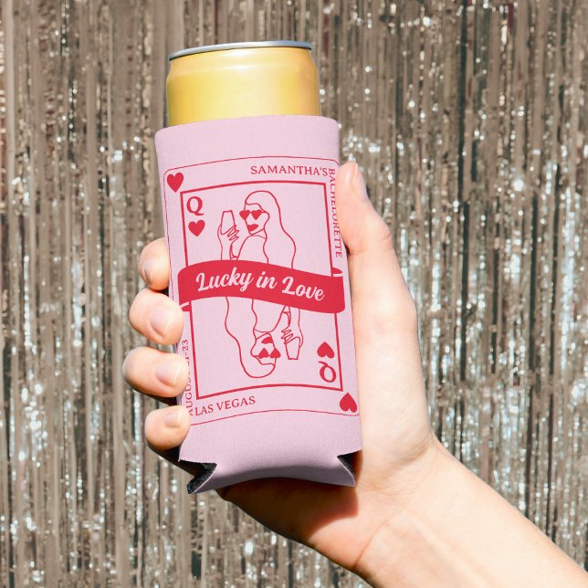 Lucky In Love Bold Pink & Red Bachelorette Seltzer Can Cooler (Lucky In Love Bold Pink & Red Bachelorette Seltzer Can Cooler)