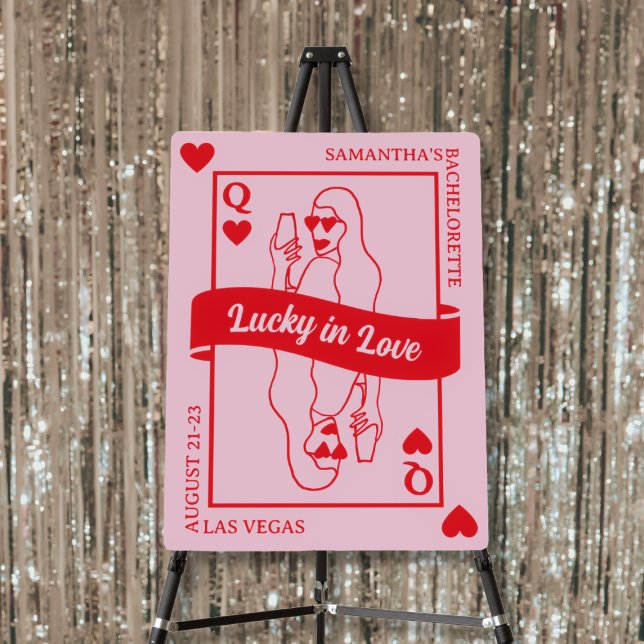 Lucky In Love Bold Pink & Red Bachelorette Sign (Lucky In Love Bold Pink & Red Bachelorette Welcome Sign)