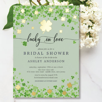 Lucky In Love Bridal Shower Foil  Foil Invitation by invitationstop at Zazzle