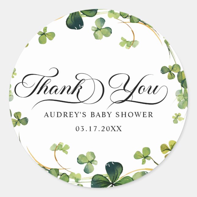 Lucky in Love Bridal Shower Green Shamrock  Classic Round Sticker (Front)