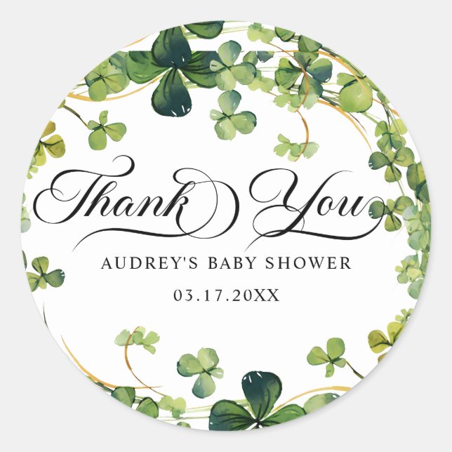 Lucky in Love Bridal Shower Green Shamrock  Classic Round Sticker (Front)