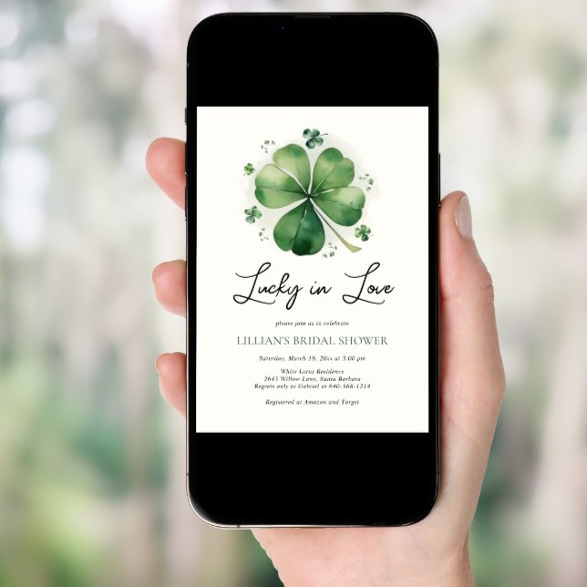 Lucky in Love Bridal Shower  Green Shamrock Invitation (Front Digital)
