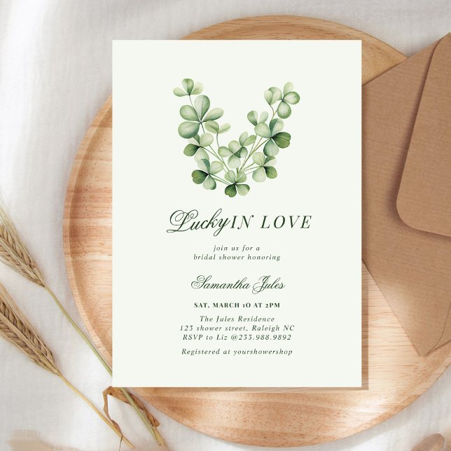 Lucky in Love Bridal Shower Green Shamrock  Invitation (Creator Uploaded)