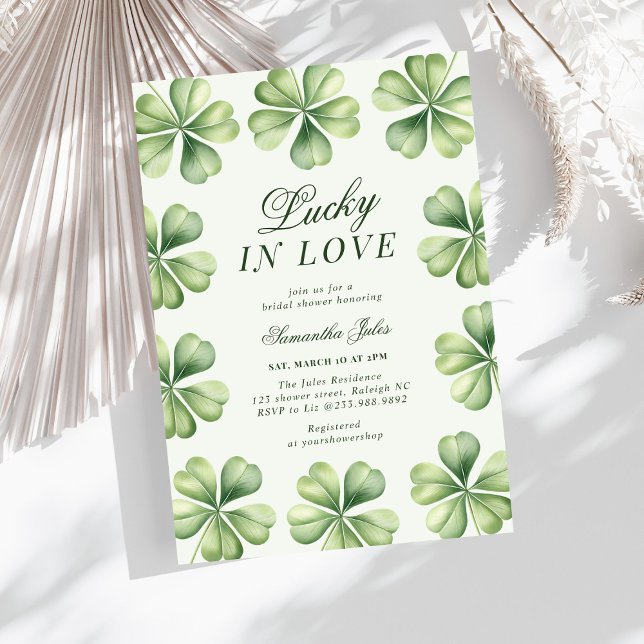 Lucky in Love Bridal Shower Green Shamrock  Invitation (Creator Uploaded)