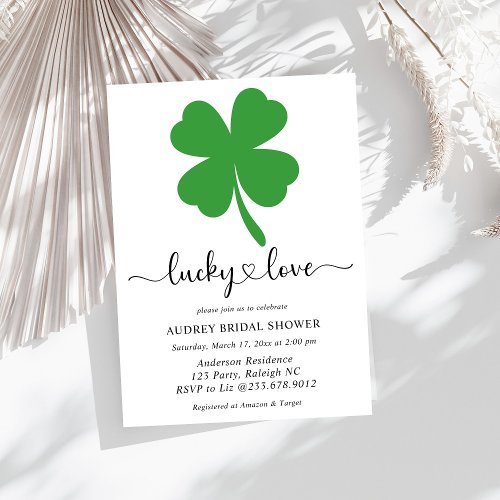 Lucky in Love Bridal Shower Green Shamrock  Invitation