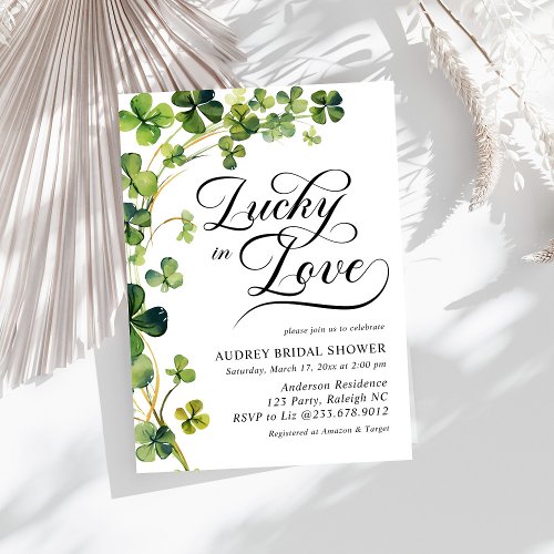 Lucky in Love Bridal Shower Green Shamrock  Invitation