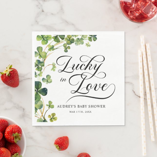 Lucky in Love Bridal Shower Green Shamrock  Napkins (Insitu)