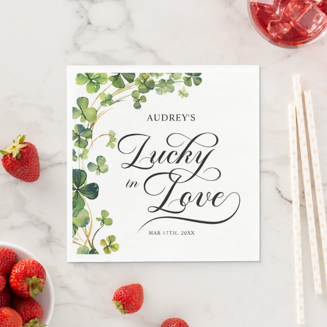 Lucky in Love Bridal Shower Green Shamrock  Napkins (Insitu)