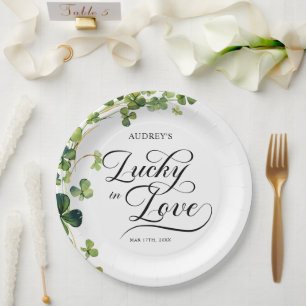 Lucky in Love Bridal Shower Green Shamrock Paper Plates