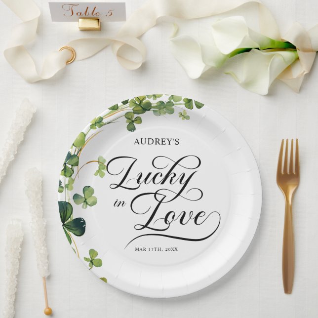Lucky in Love Bridal Shower Green Shamrock  Paper Plates (Wedding)
