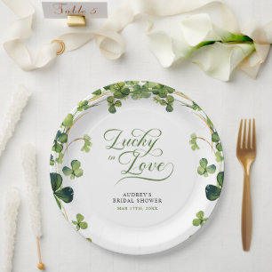 Lucky in Love Bridal Shower Green Shamrock  Paper Plates