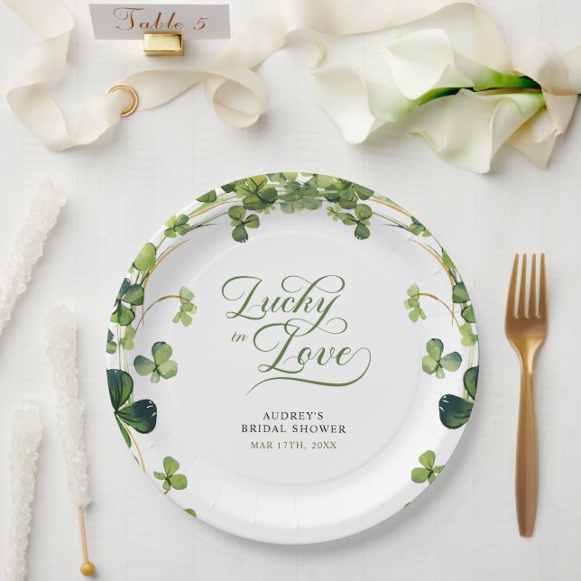 Lucky in Love Bridal Shower Green Shamrock  Paper Plates (Wedding)