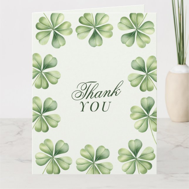 Lucky in Love Bridal Shower Green Shamrock  Thank You Card (Front)
