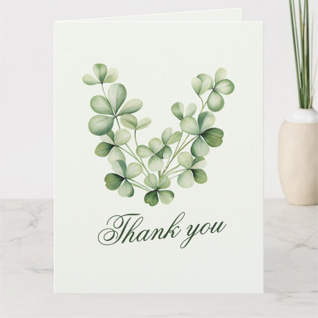 Lucky in Love Bridal Shower Green Shamrock  Thank You Card (Front)