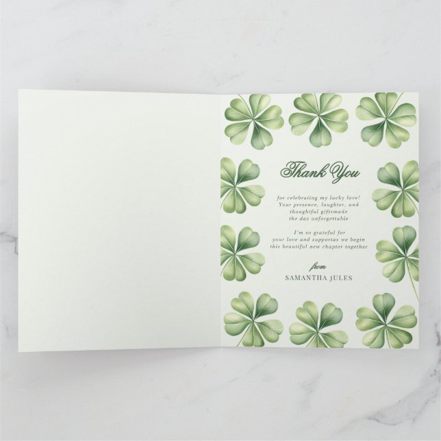 Lucky in Love Bridal Shower Green Shamrock  Thank You Card (Inside)