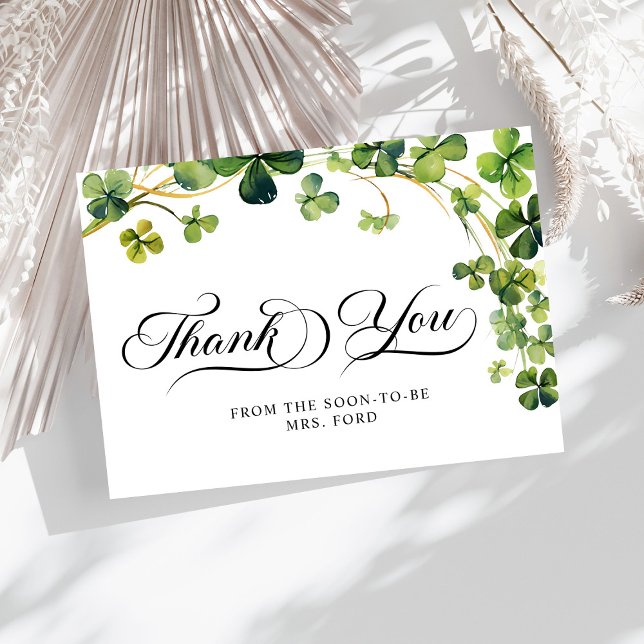 Lucky in Love Bridal Shower Green Shamrock  Thank You Card (Creator Uploaded)